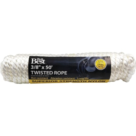 All-Source 3/8 In. x 50 Ft. White Twisted Nylon Packaged Rope 729297